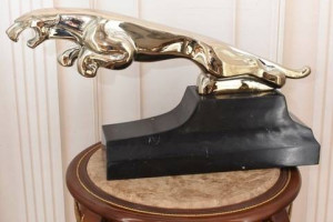 Srebrny Skaczący Jaguar Figura z Brazu Podstawa Marmur - Styl Milo