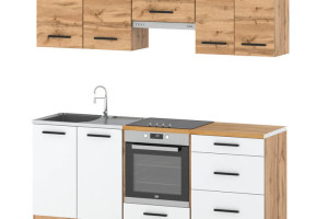 Kuchnia Nowoczesna Modułowa Z Blatem Mała 2.0m Wotan Dąb Wotan Biały Mat