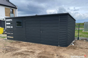 Domek narzędziowy 4,5x3 + 0,5x Wiata ażurowa Ciemny Grafit