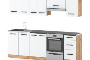 Meble Kuchenne Białe Nowoczesne Z Drewnianymi Blatami Zestaw Mokka 2.4m