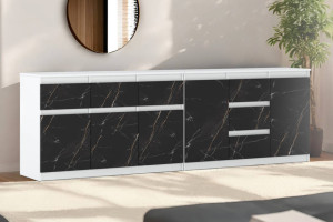 Komoda Do Salonu Nowoczesna 6 Szuflad 240cm Szafka Biała San Sebastian