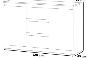 Komoda Drewniana Agnes 3 Szuflady Salon Pokój Młodzieżowy 120cm Dąb Wotan