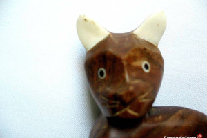 KOT Drewno Stara Figurka rzeźba 9,5 x 5,5 x 4 cm