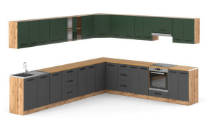 Kuchnia Narożna Modułowa Pojemna Z Blatem 6.8m Wotan Butelkowa Zieleń Szara