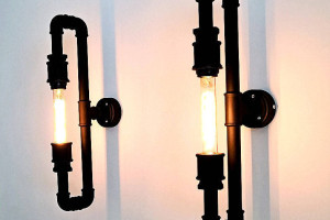 lampa, kinkiet, lampa nocna loft z rur hydraulicznych