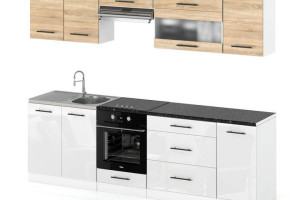 Meble Kuchenne Komplet Kuchnia Marocco 2.6m Zestaw Dąb Sonoma Biały Połysk