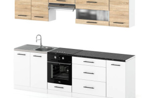 Meble Kuchenne Zestaw Mebli Kuchennych Marocco 2.6m Szafki Dąb Sonoma Biały