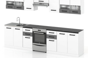 Meble Kuchenne Biało Szare Elio 3.0m Nowoczesny Zestaw Kuchenny Modułowy