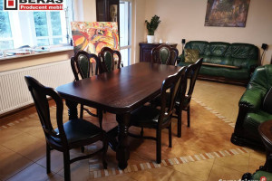 Komplet do Salonu Drewaniany Stół S-23 Dąb + 6 Krzeseł Skóra Materiał Bekas