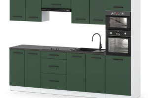 Kuchnia Modułowa Nowoczesna Ze Słupkiem Duża 2.6m Biały Butelkowa Zieleń