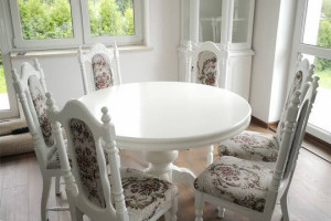 Stolik Okrągły Biały Stół Noga Bańka  Dąb Rustikal Bekas