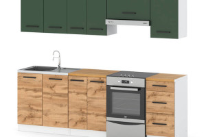 Kuchnia Modułowa Mała Z Blatem Mokka 2.4m Biały Butelkowa Zieleń Dąb Wotan