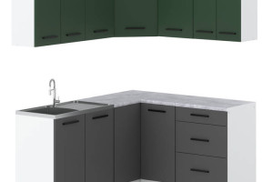 Kuchnia Danka 3.2m Narożna Nowoczesna Duża Biały Butelkowa Zieleń Szary Mat