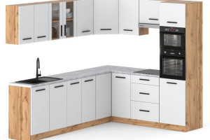 Kuchnia Nowoczesna 4.6m Marra Narożna Z Blatem Pojemna Duża Wotan Biała Mat
