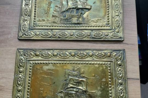 Dwa obrazki miedzioryt na drewnie dekoracje