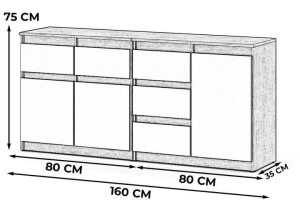 Komoda Do Salonu 5 Szuflad Szafka Nowoczesna 160cm Pojemna Biała Szara Mat