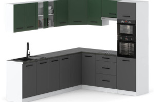 Kuchnia Z Blatem 4.6m Narożna Marra Duża Biała Butelkowa Zieleń Szary Mat