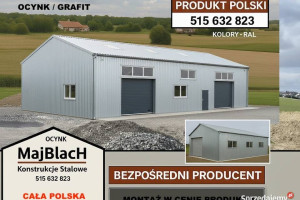 Ładny Garaż Blaszany GRAFITOWY z zadaszeniem bocznym -Maj-BlacH